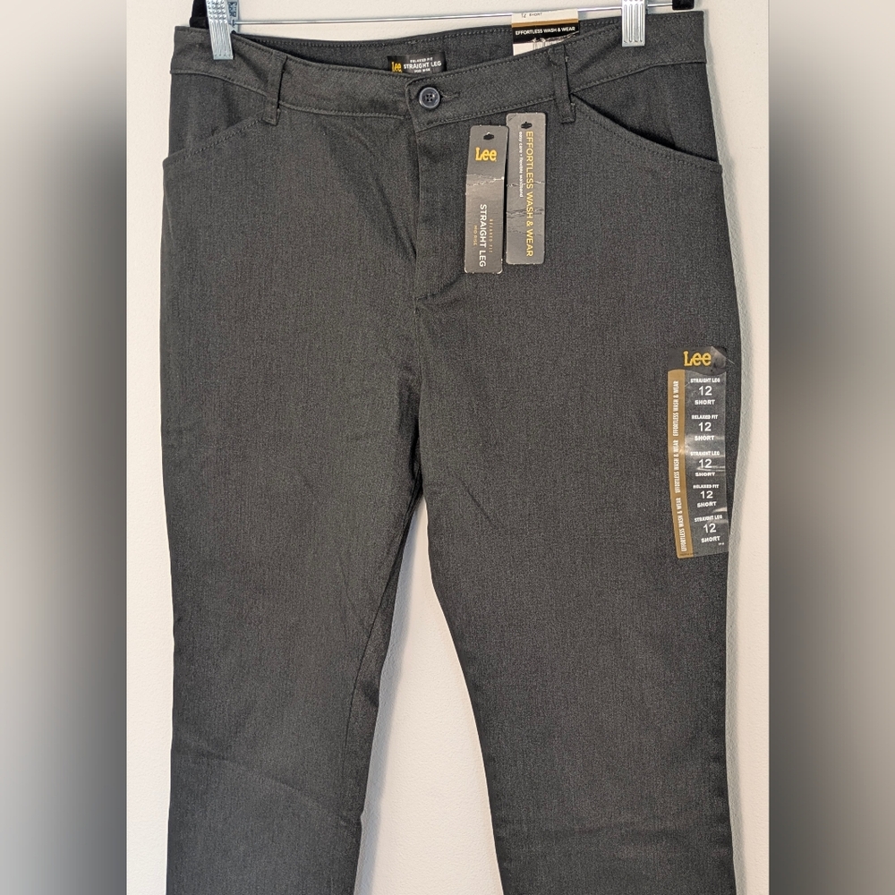 Women's Lee Mid Rise Relaxed Fit Straight Leg Cotton Blend Gray Pant Sz 12 Short - Picture 2 of 15